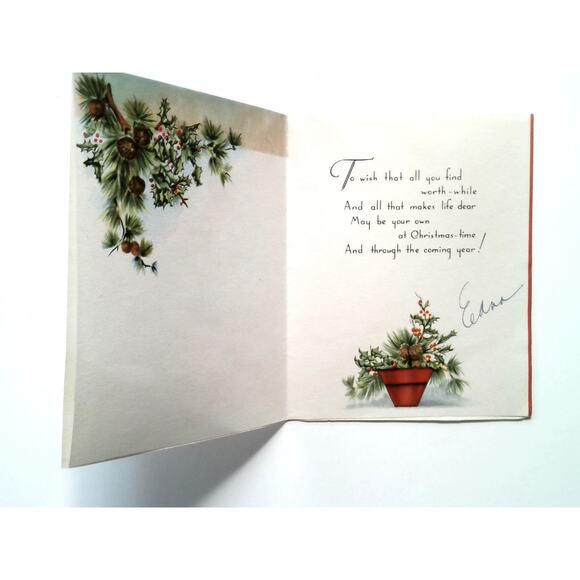 Vintage Christmas Greetings Card Made in USA Holiday Tree Design - Picture 5 of 6